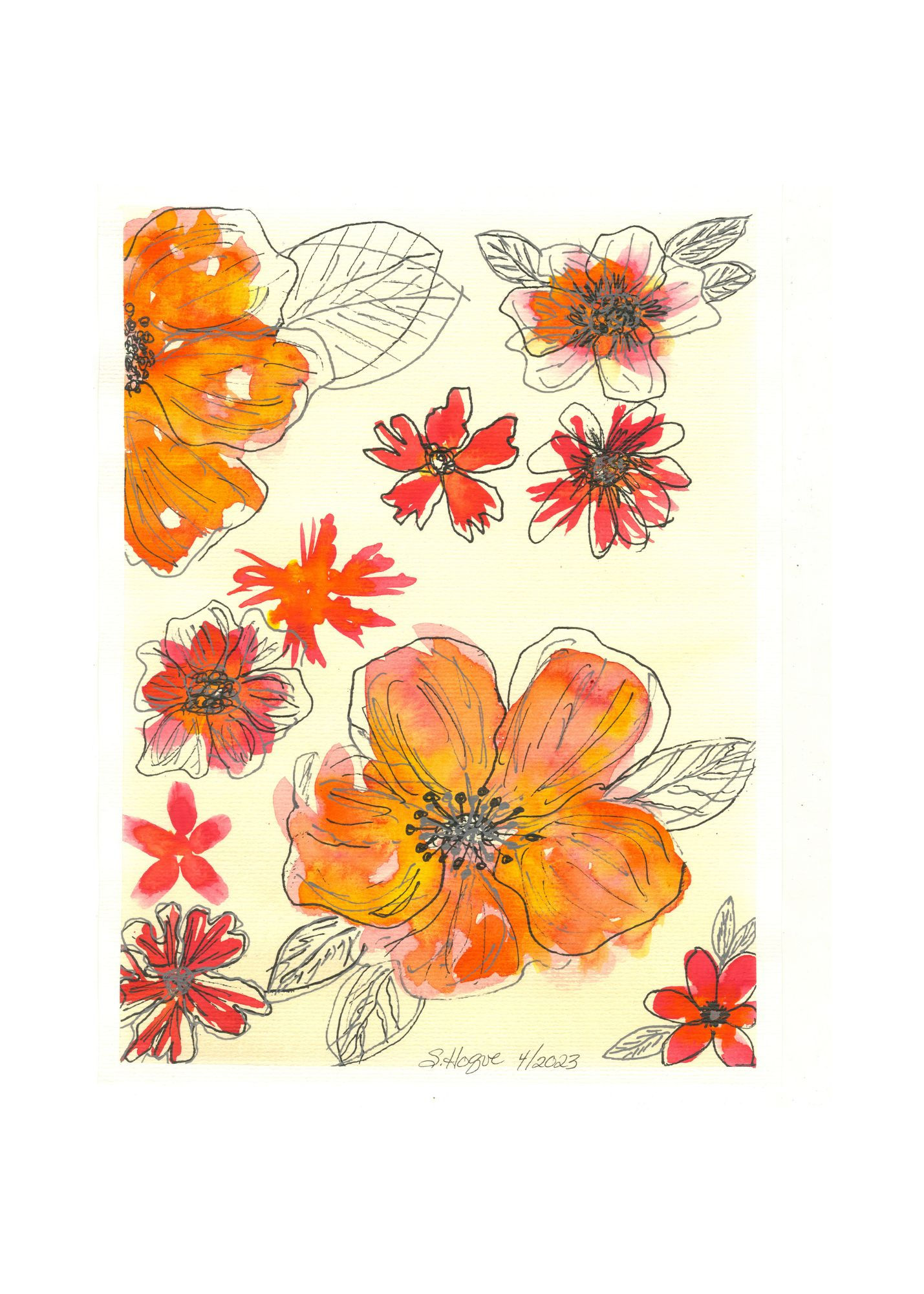 Orange Flowers on Yellow Background