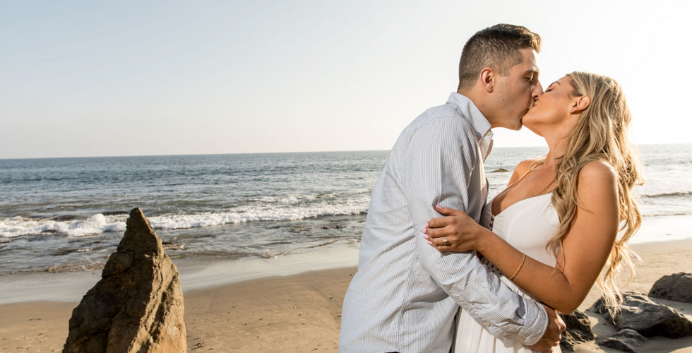 Engagement Photos What to Wear blue short and pants with a white off the shoulder dress