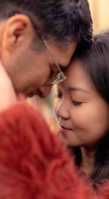 Engaged couple embracing intimately