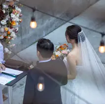 Bride and groom at wedding ceremony