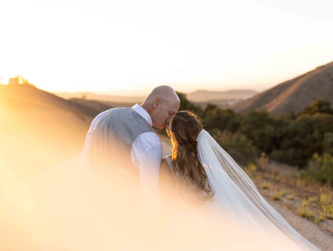 Sunset kiss with veil in Thousand Oaks