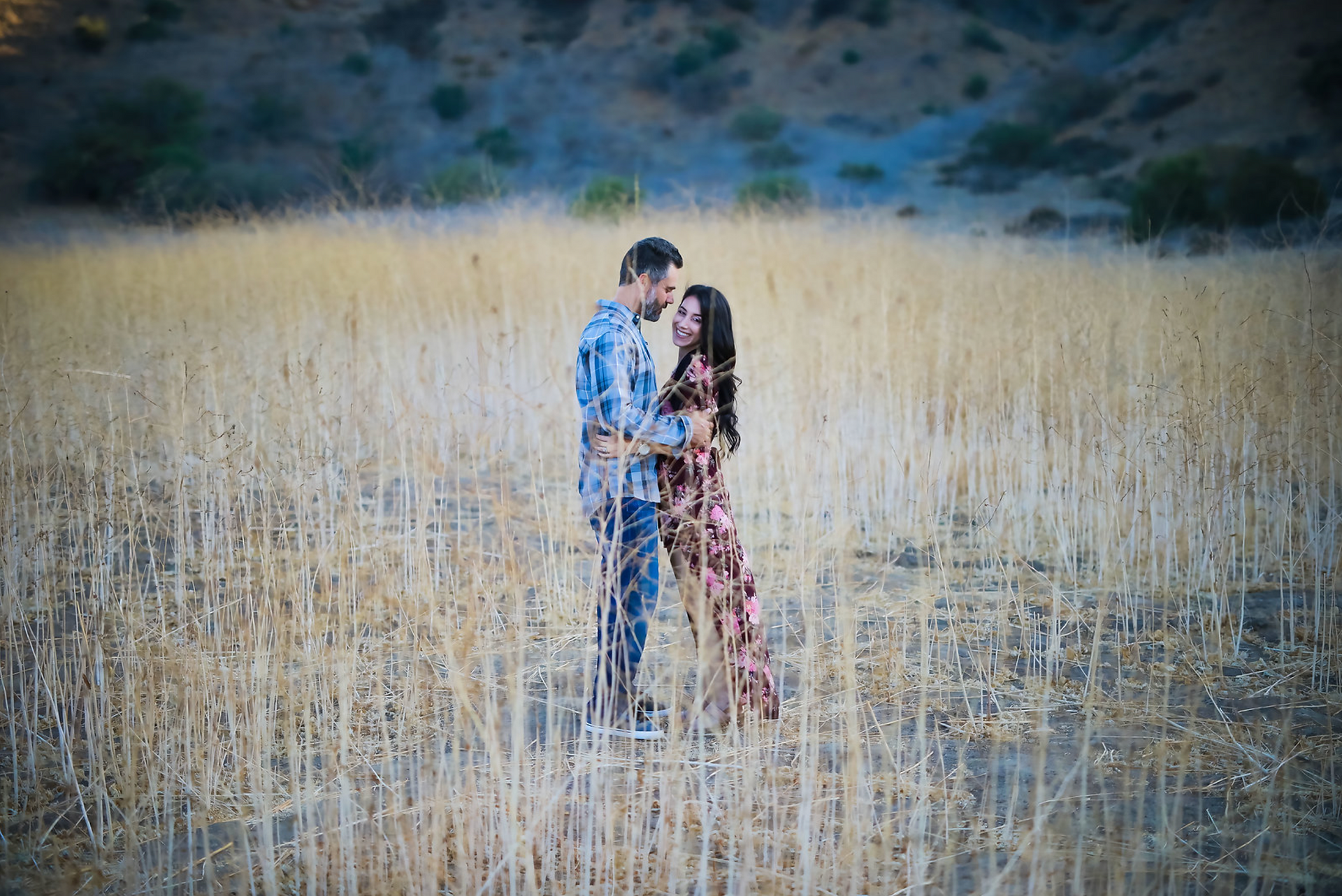 Orange County Engagement Location Carbon Canyon couple in field