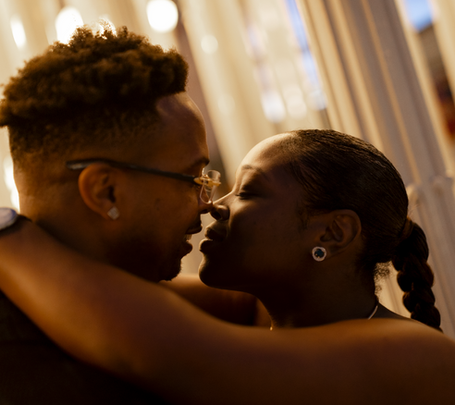 Engaged couple in a romantic embrace