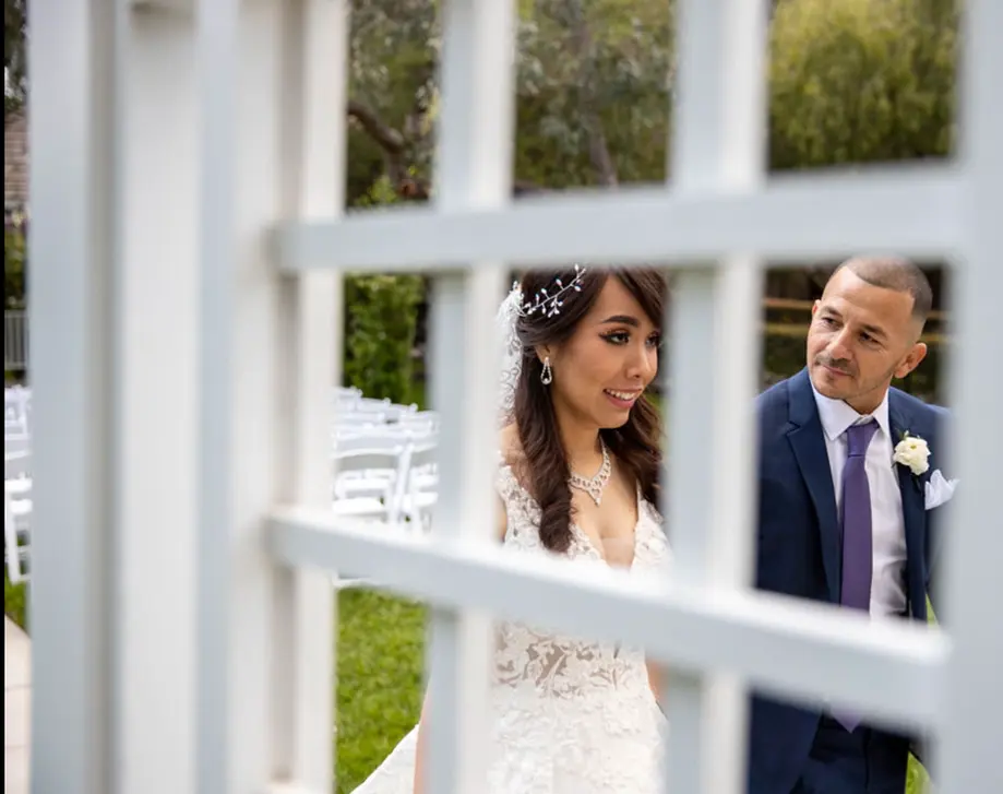 faces framed by the gazebo