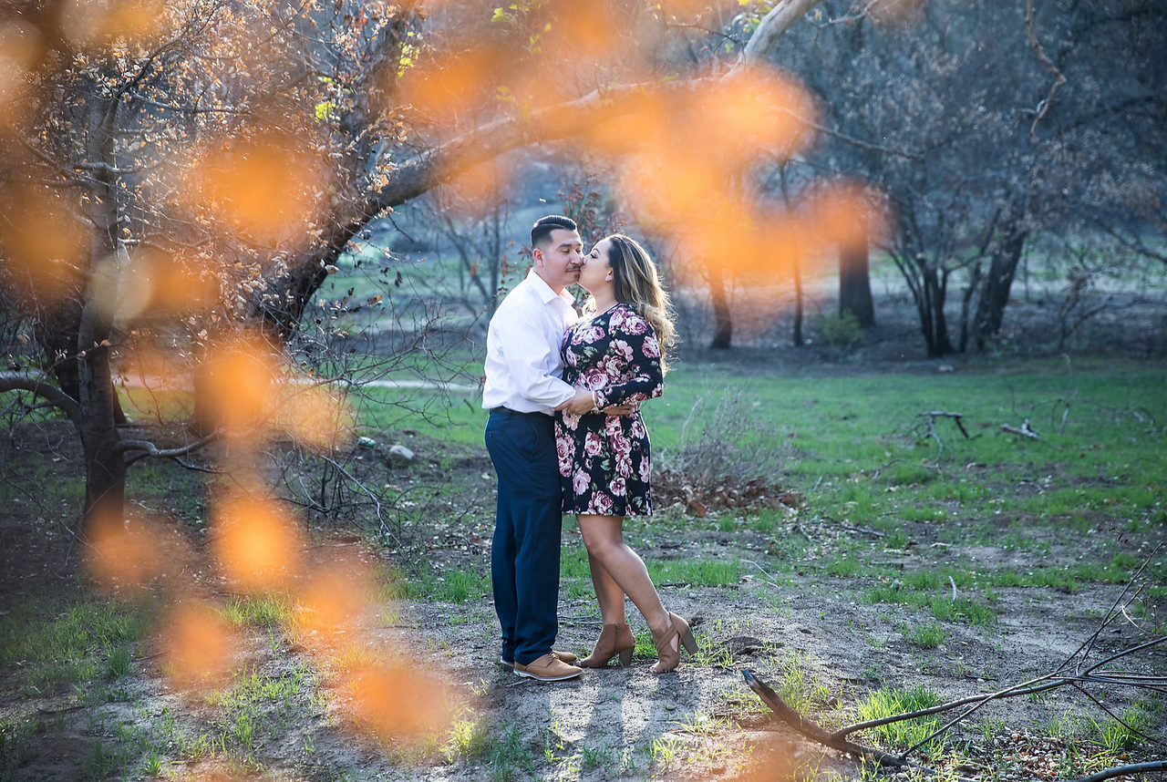 Couple embracing outdoors, a great engagement location