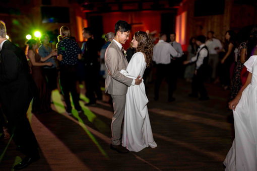 Bride and groom dancing at their reception in Wrightwood, CA Wrightwood Place photo by Tom Keene LAdigitalPhoto October 2025