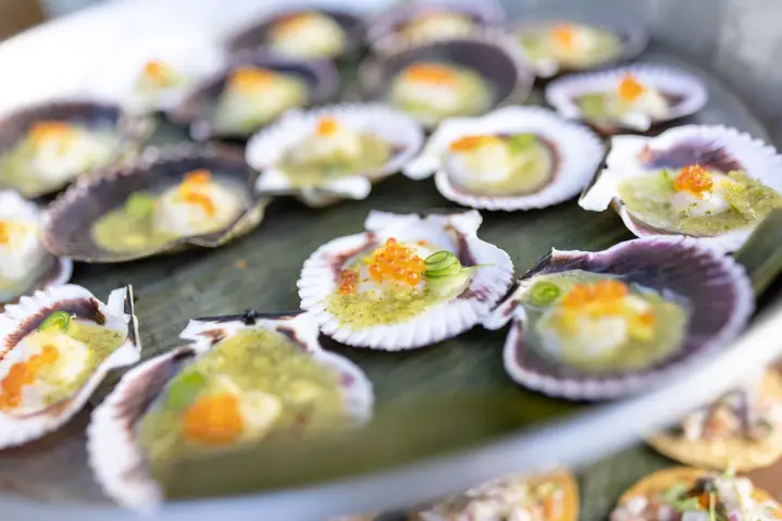 Catered scallops served in shells for a Los Angeles event