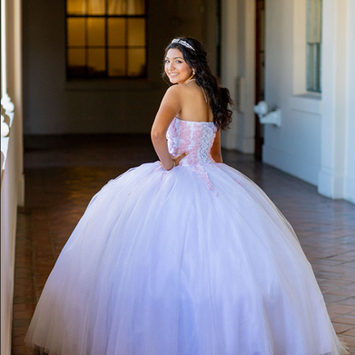 Quinceañera in a lavender ballgown in Los Angeles