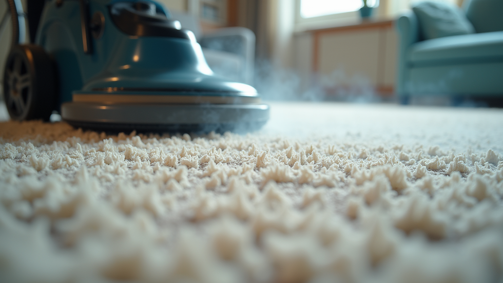 Close-up view of carpet fibers being cleaned with a specialized machine