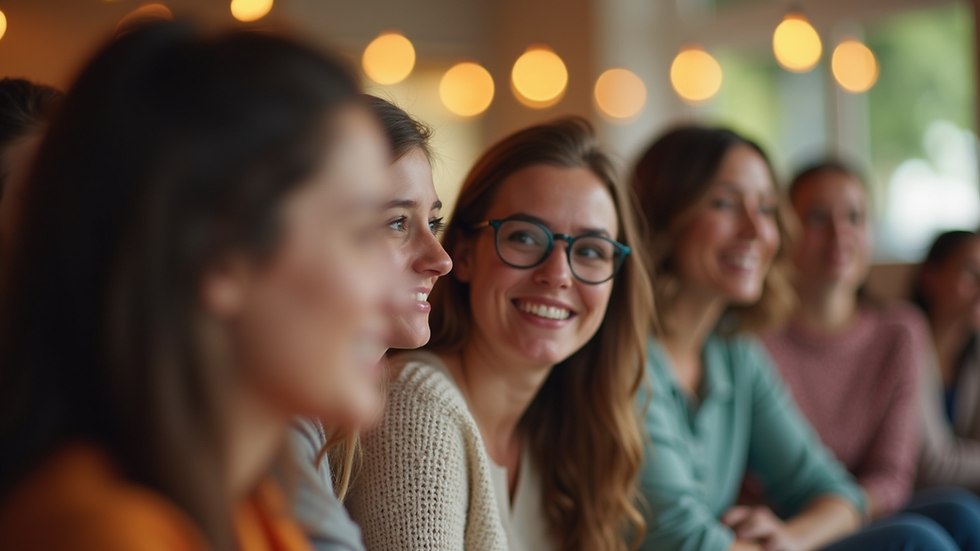 Close-up view of a vibrant community gathering with women sharing ideas