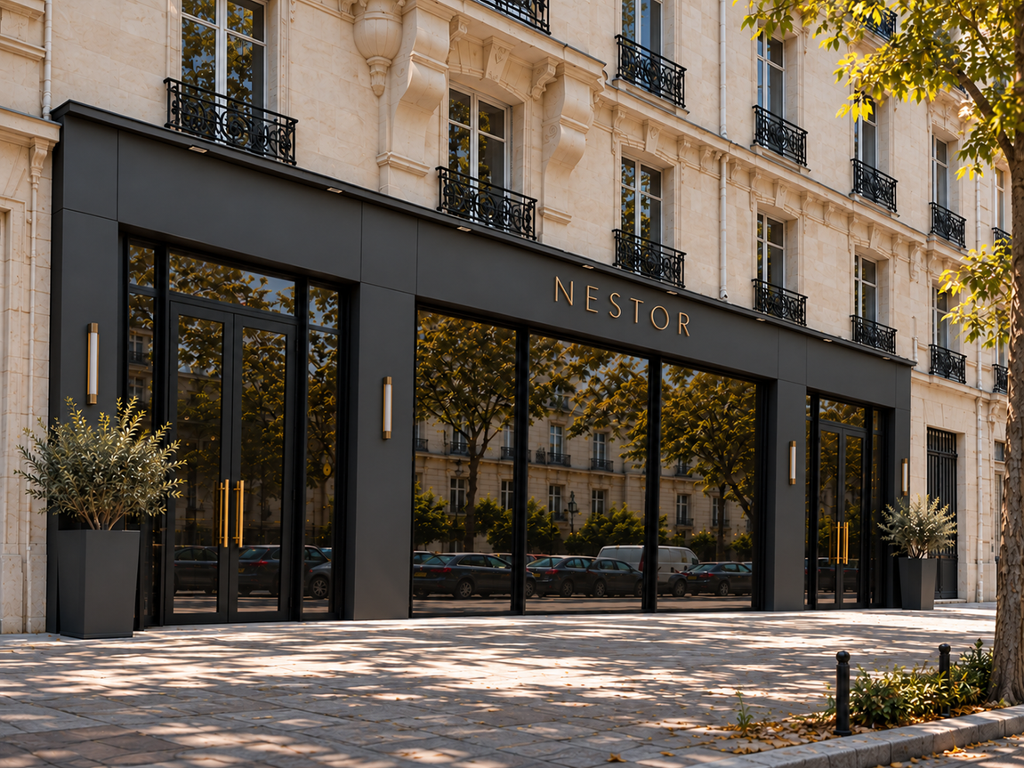 Détail de la façade du restaurant Nestor à Paris 15e par AAD Architecture