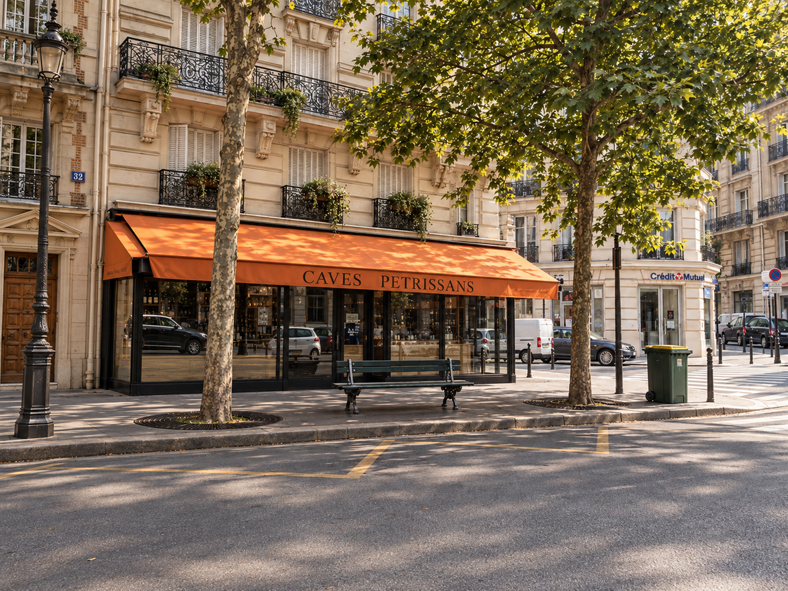 Restaurant Caves Petrissans intégré dans un immeuble parisien