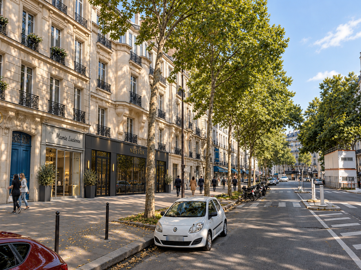 Insertion urbaine du restaurant Nestor avenue du Maine à Paris 15e par AAD Architecture