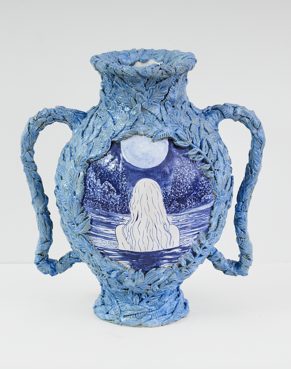 Swimming in the River on a Full Moon 15.5 x 14.5 (handles side) x 10 inches stain and glaze on stone