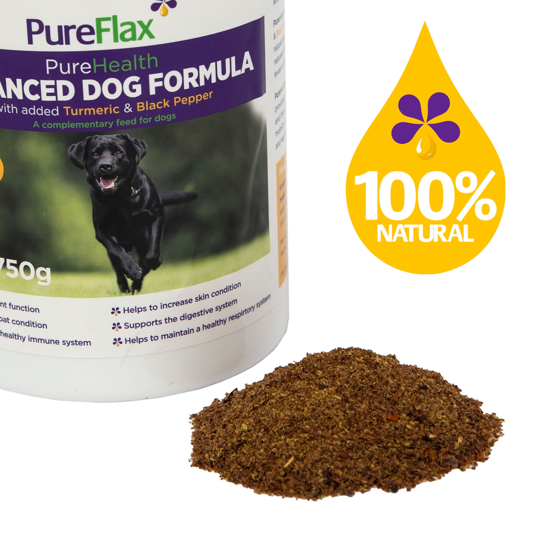 Dog supplement in pile on white background