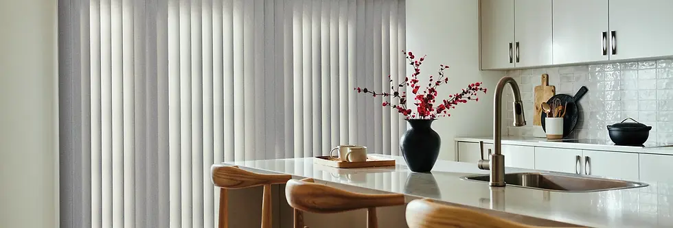Modern vertical blinds on display at Designs West Home Flagstaff interior design showroom