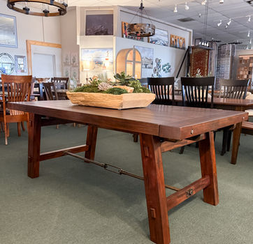 Sunny Designs Tuscany rustic solid wood dining table with metal hardware at Designs West Home in Flagstaff, AZ