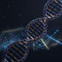 Glowing DNA double helix with A, C, G, T letters over a dark futuristic digital grid.