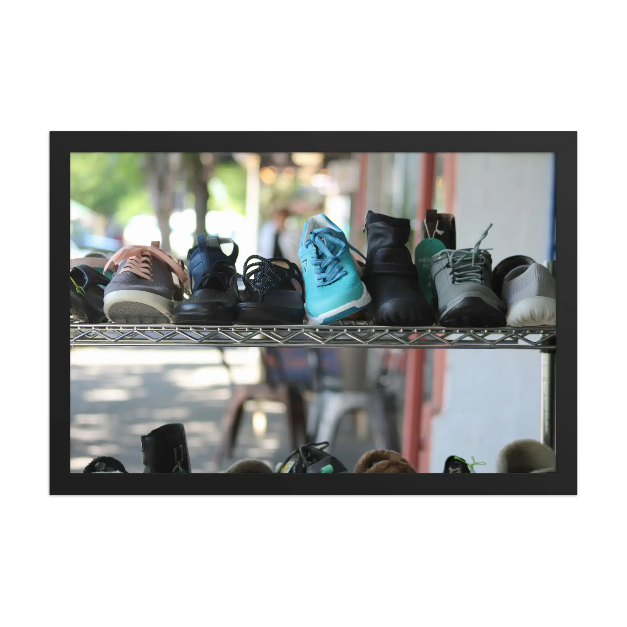Sidewalk Shoe Sale - 12" x 18" Framed Photo Paper