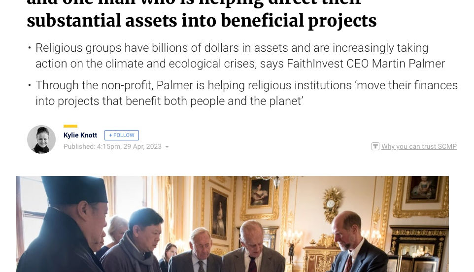 FaithInvest and Martin Palmer featured in leading Hong Kong publication