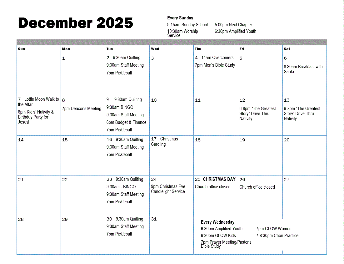 December 2025 Calendar