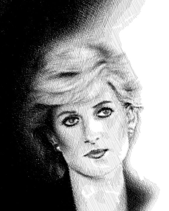 #36. Cross-Hatchind.Lady Diana.16 x 20