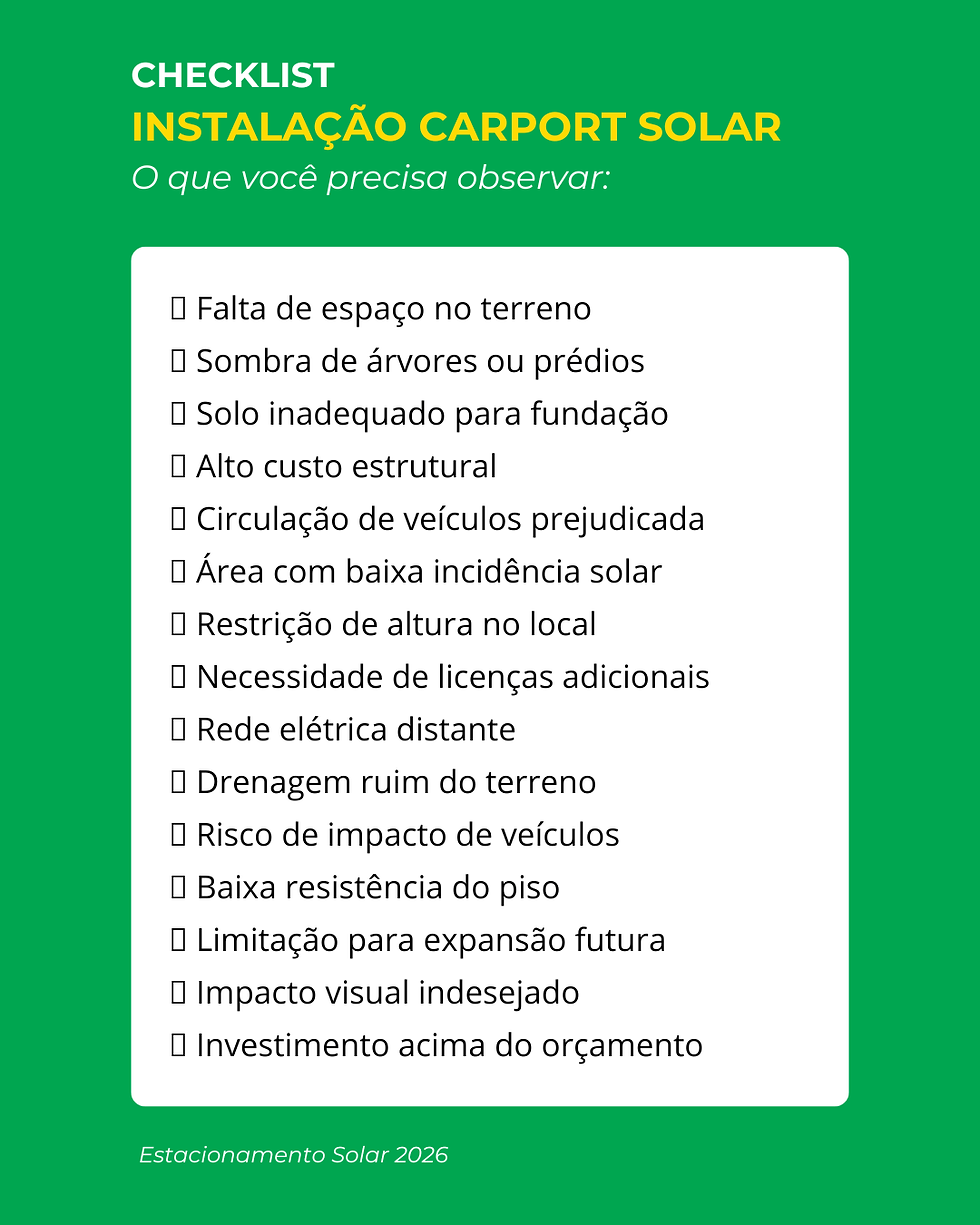 checklist painel solar carport