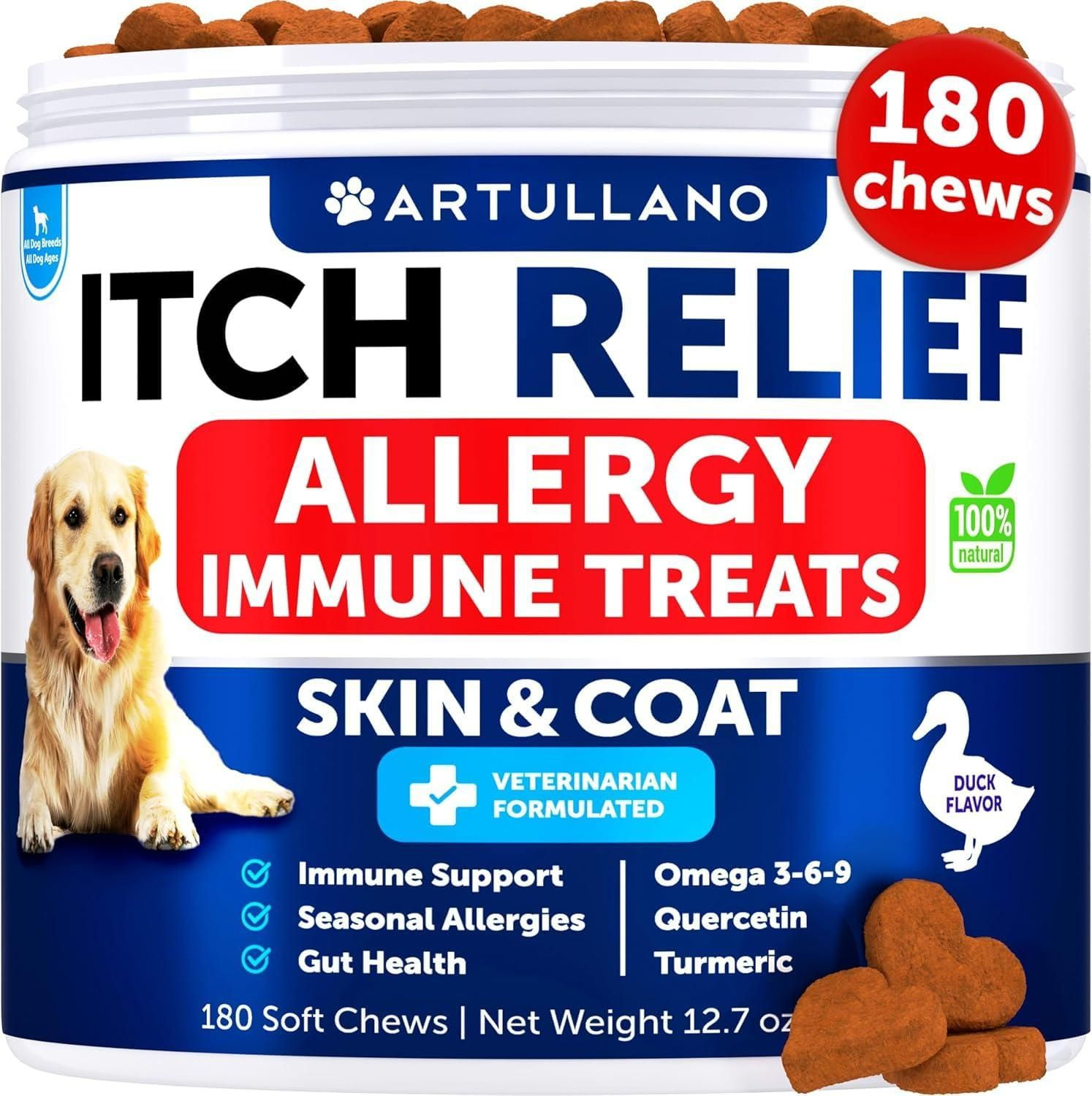 Dog Allergy Relief Chews Itching Skin Relief for Dogs Fish Oil Omega 3 Seasonal