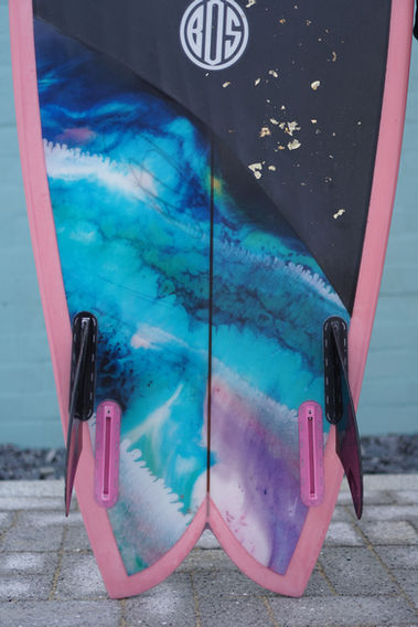 BOS surfboards Cornwall custom pink surfboard Zee van G