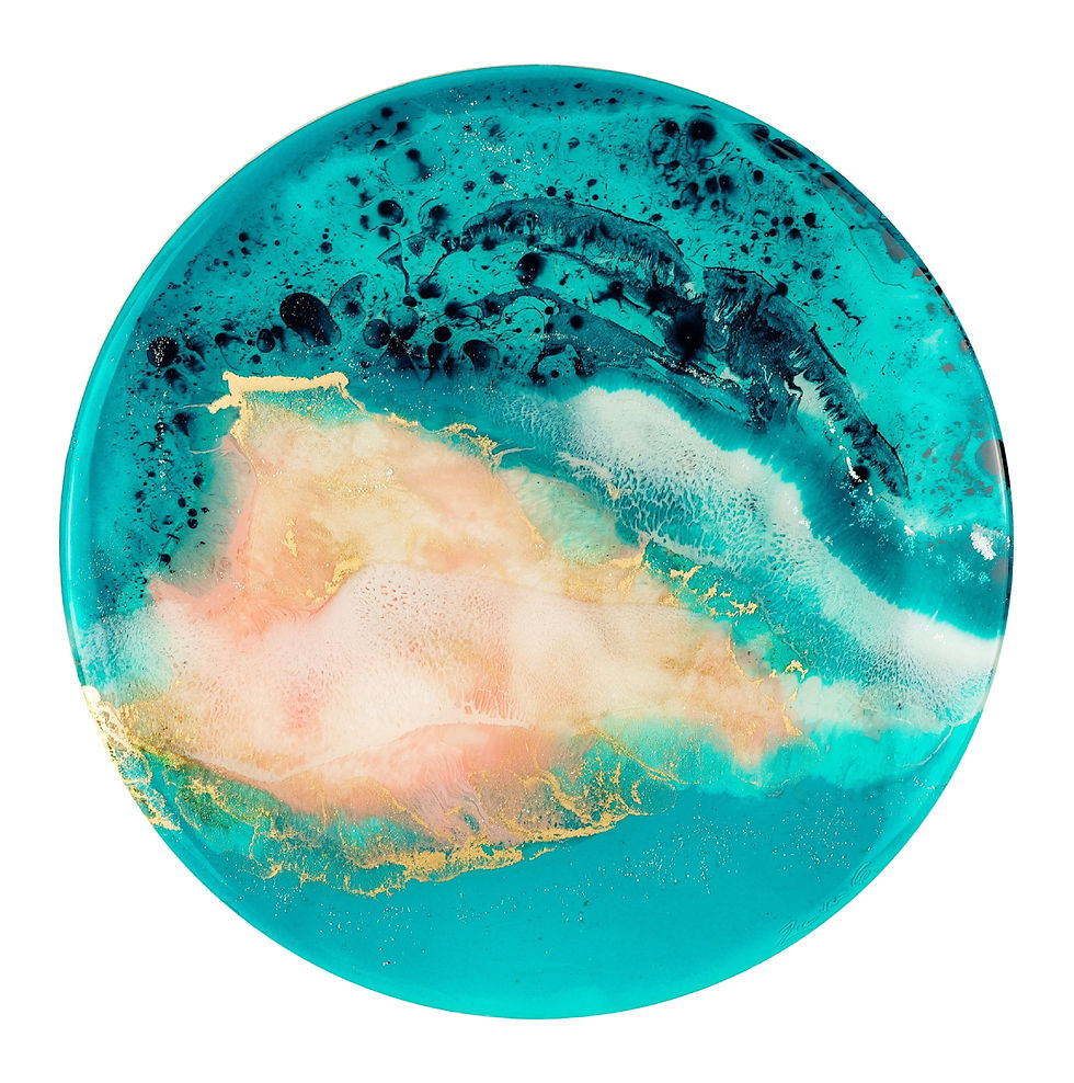 round resin wall art turquoise pink gold
