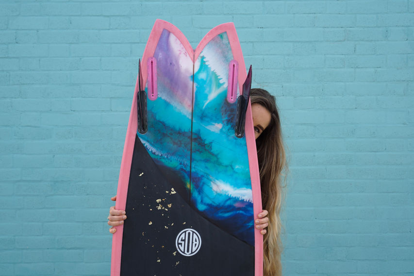 BOS surfboards Cornwall custom pink surfboard Zee van G