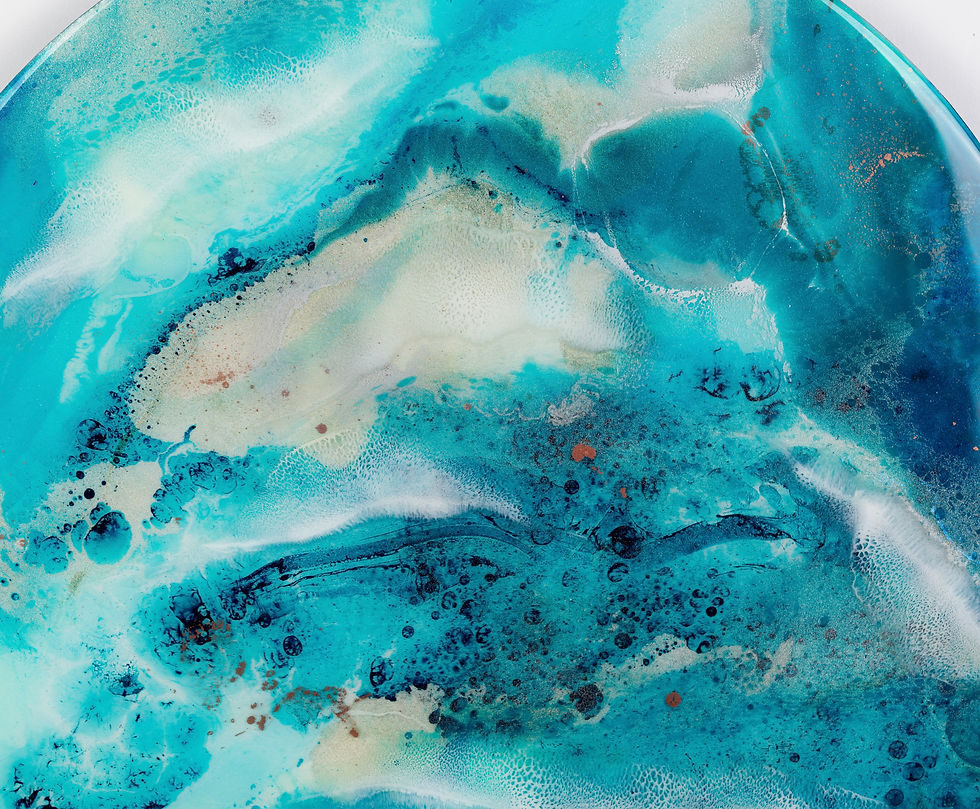 Thumbnail: abstract round resin art seascape cool blues silver