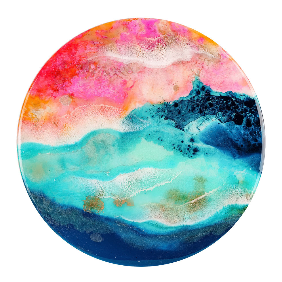 Thumbnail: Pink turquoise round resin ocean artwork