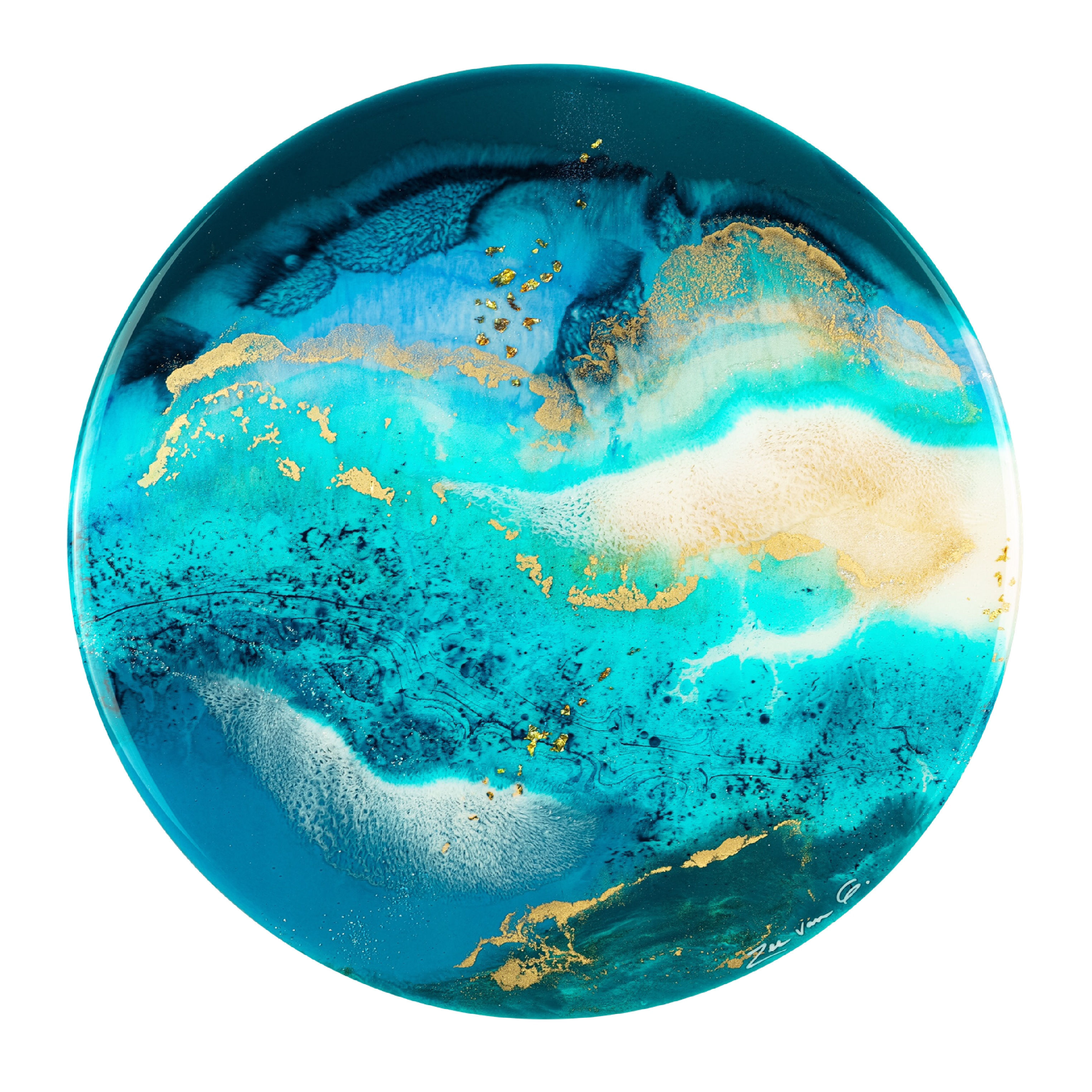 blue gold lilac small painting ocean resin art