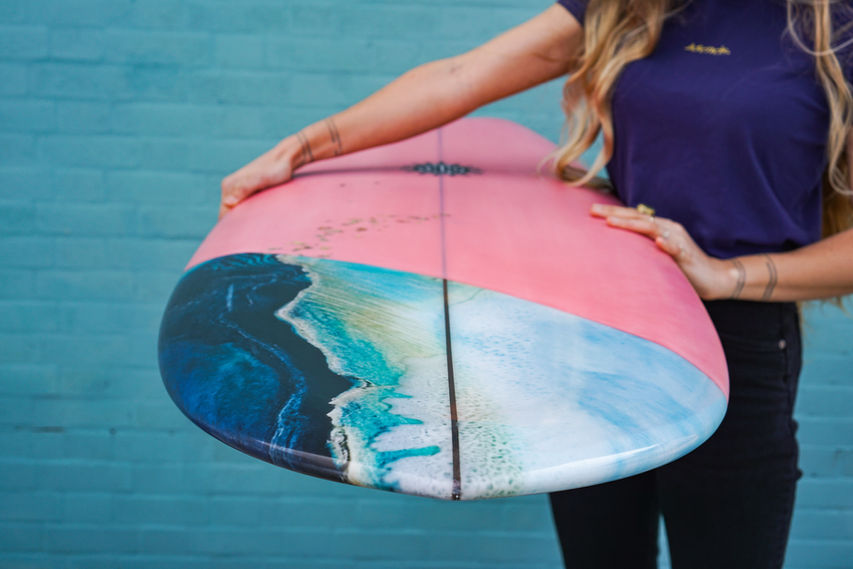 BOS surfboards Cornwall custom pink surfboard Zee van G