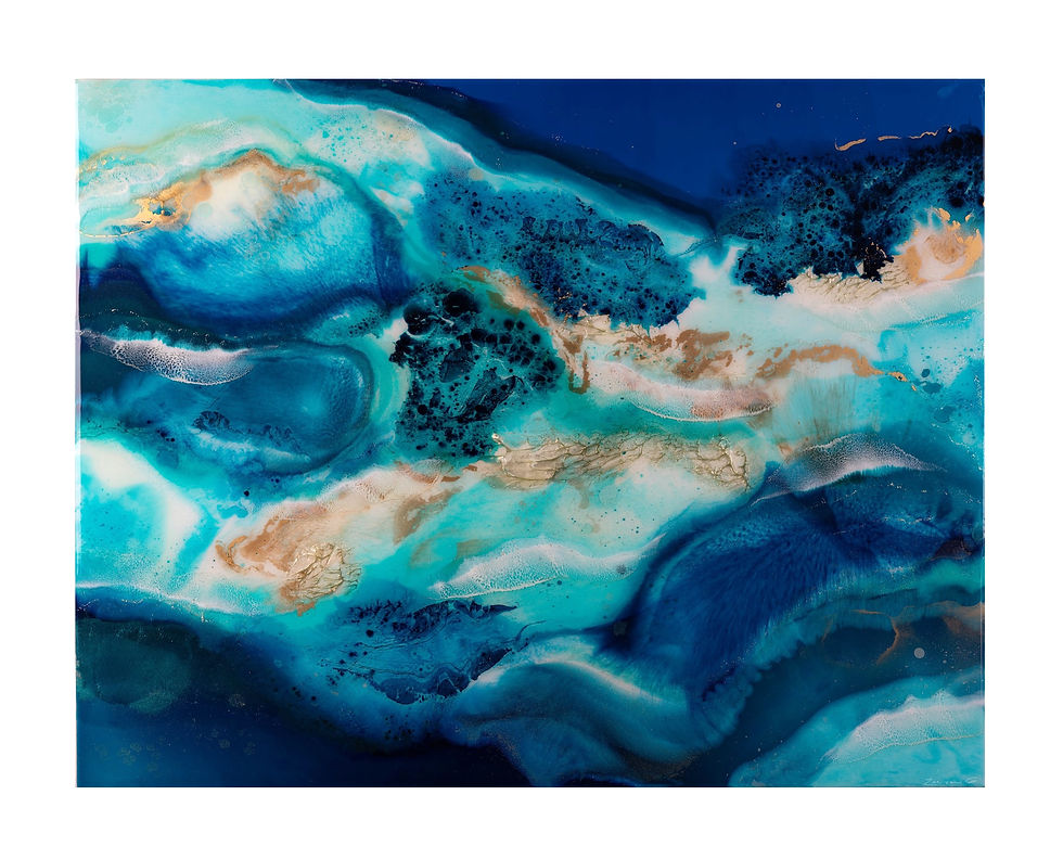rectangle blue gold abstract ocean landscape resin painting