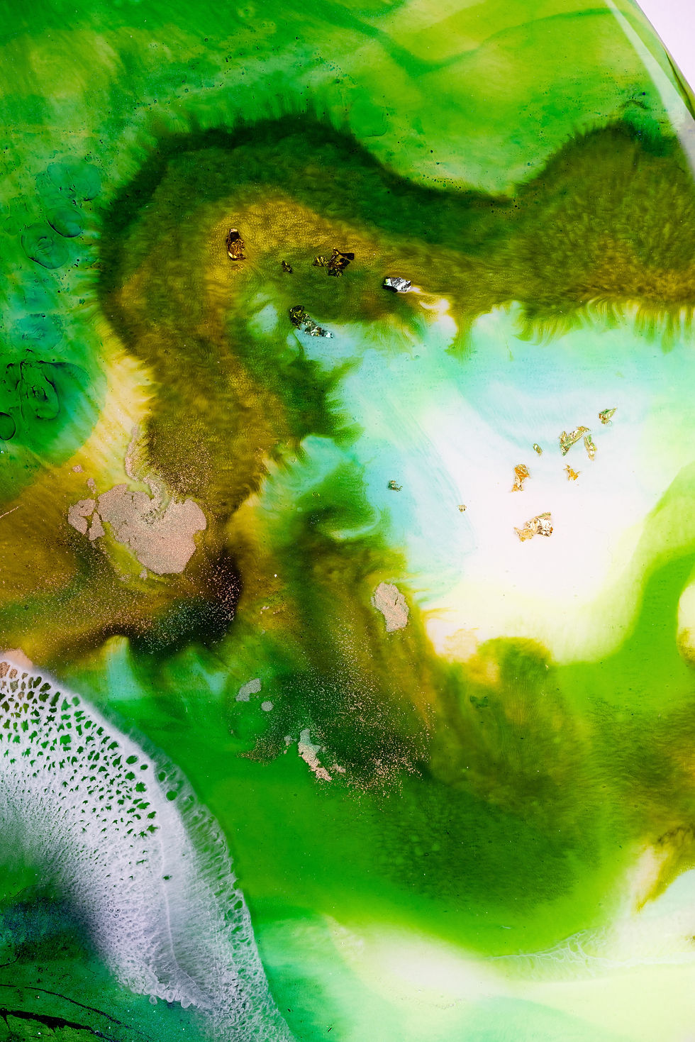 Thumbnail: round resin art ocean painting green gold