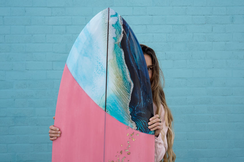 BOS surfboards Cornwall custom pink surfboard Zee van G