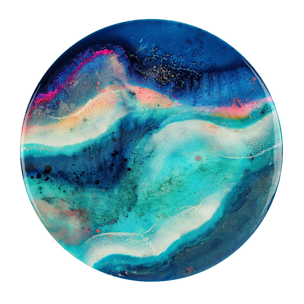 Thumbnail: Pink turquoise round resin ocean art