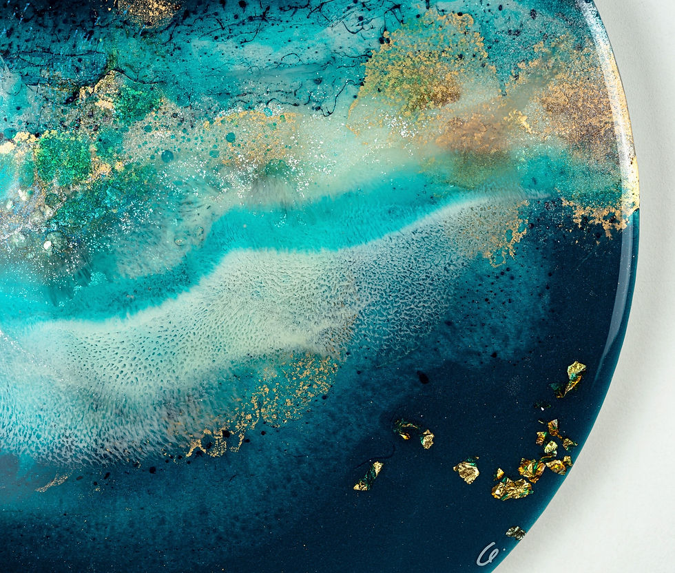 Thumbnail: emerald green gold round ocean resin artwork seascape painting