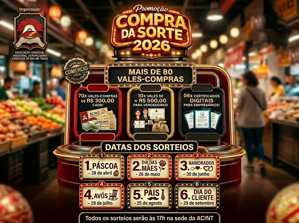 Primeiro sorteio da "Compra da Sorte" se aproxima — ACINT alerta empresas que ainda não retiraram os kits!