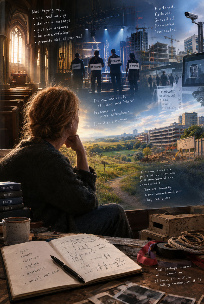 a woman thinking with expansive imagination