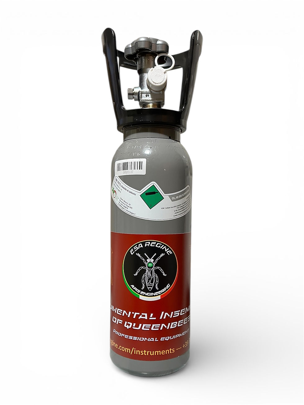 Bombola gas grigia con testo CO2 BECHE INSTRUMENTAL INSEMINATION OF QUEENBEES