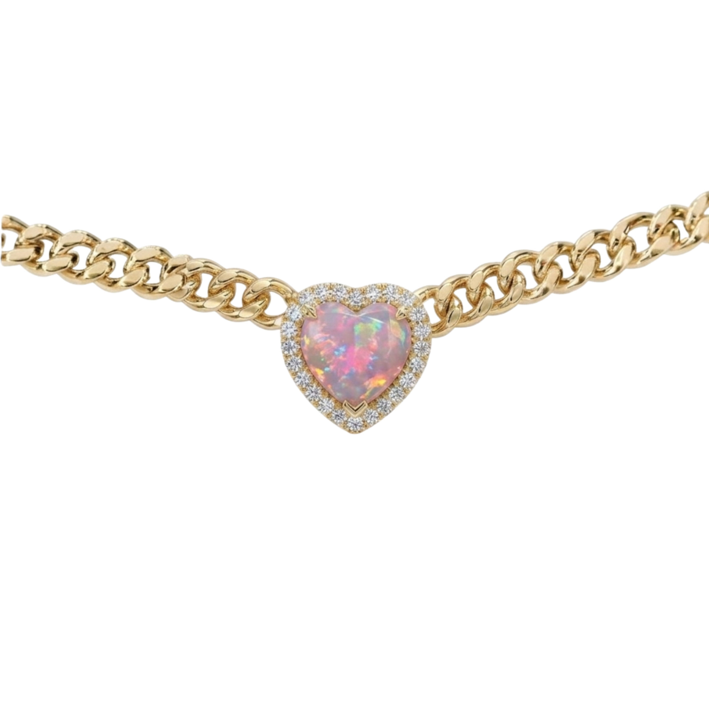 Loves Frequency™ Gold Heart Necklace with Pink Fire Opal | BLOOMTINE