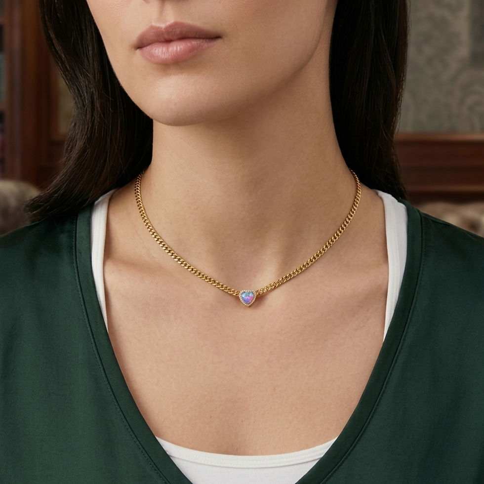 Thumbnail: Loves Frequency™ Silver Heart Necklace with Blue Fire Opal | BLOOMTINE