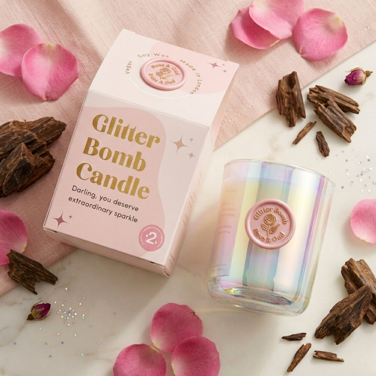 BLOOMTINE | Rose Galaxy Glitter Bomb™ Gift Candle In Rose & Oud 280G