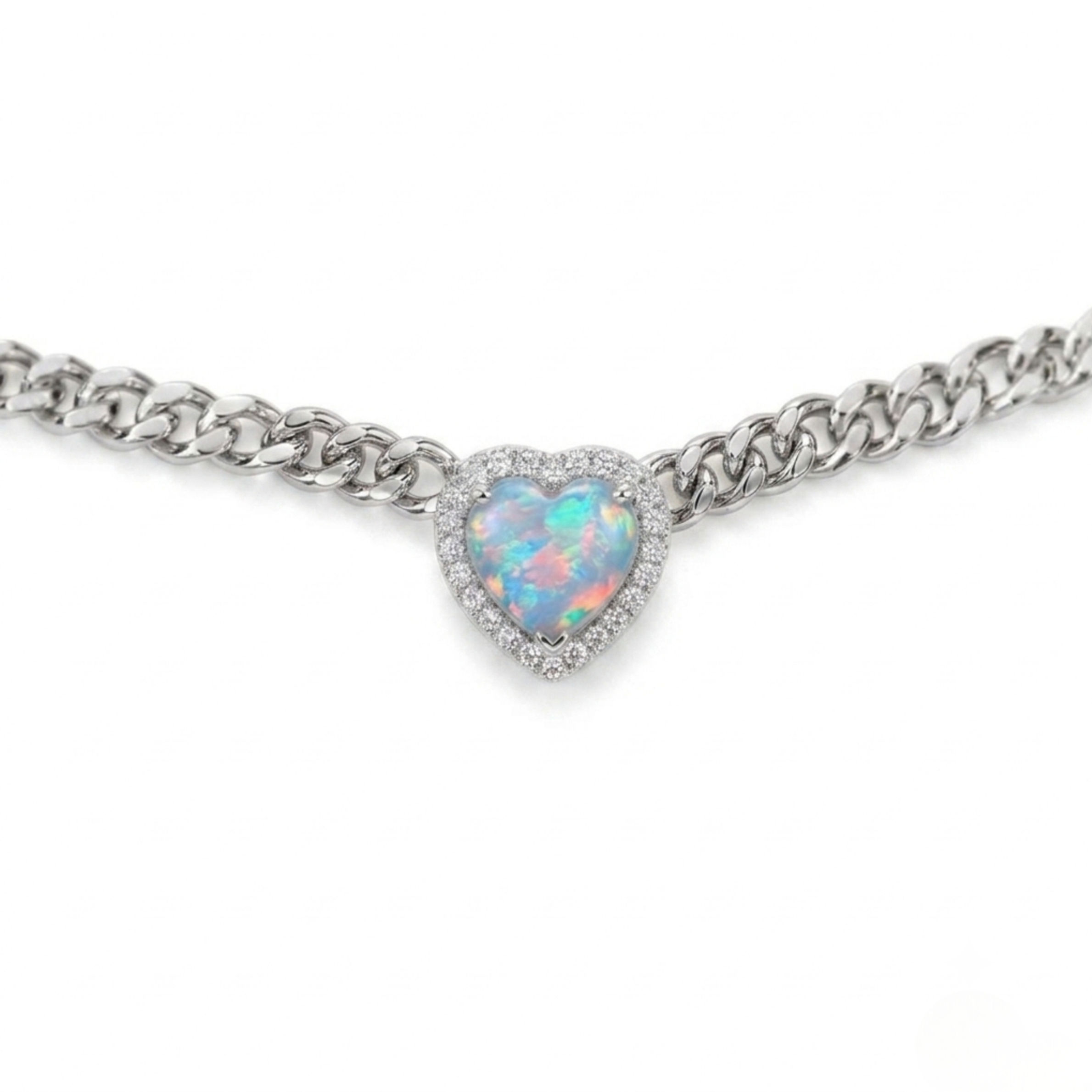 Loves Frequency™ Silver Heart Necklace with Blue Fire Opal | BLOOMTINE