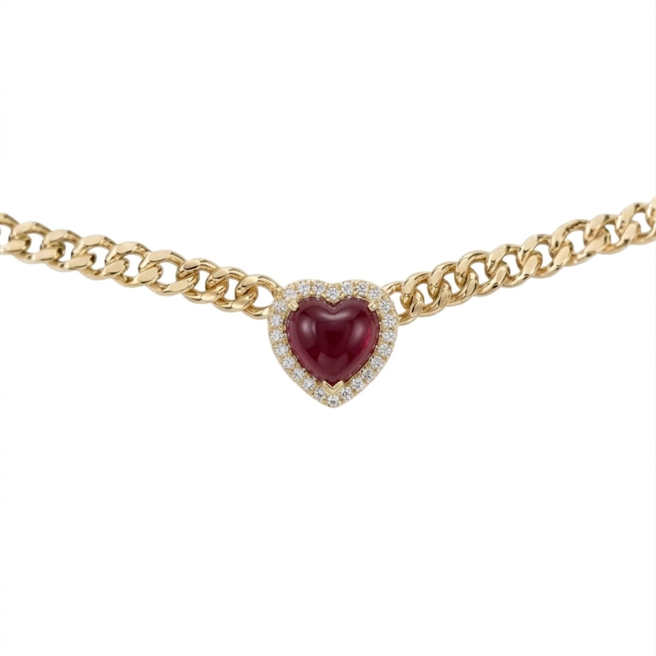 Loves Frequency™ Gold Heart Necklace with Ruby | BLOOMTINE