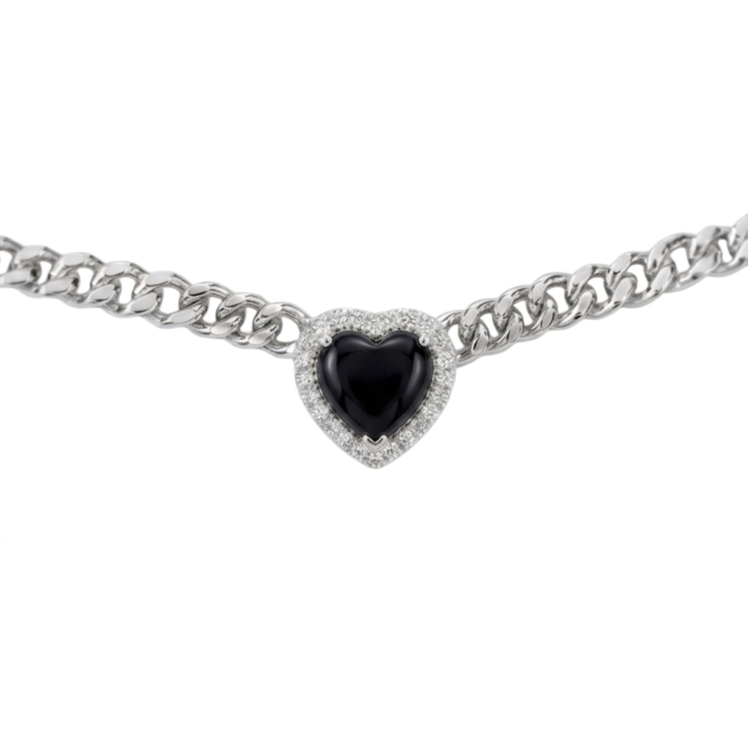 Loves Frequency™ Silver Heart Necklace with Black Onyx | BLOOMTINE