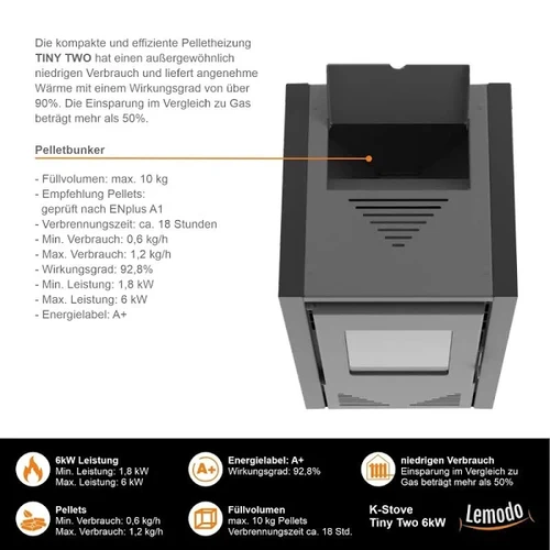 K-STOVE Pelletofen TINY TWO | Pelletheizung | 6 kW | | Pellet stoves